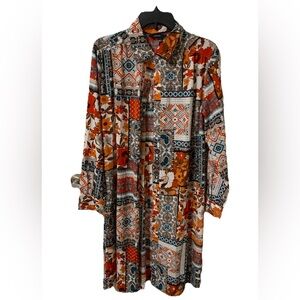 Boho Patchwork Print Shirt Dress - Multicolor Size L
